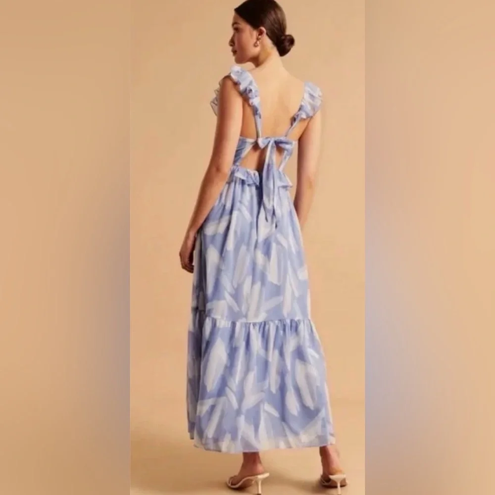 Abercrombie & Fitch Drama Ruffle Maxi Dress blue chiffon XS new NWT Fairycore